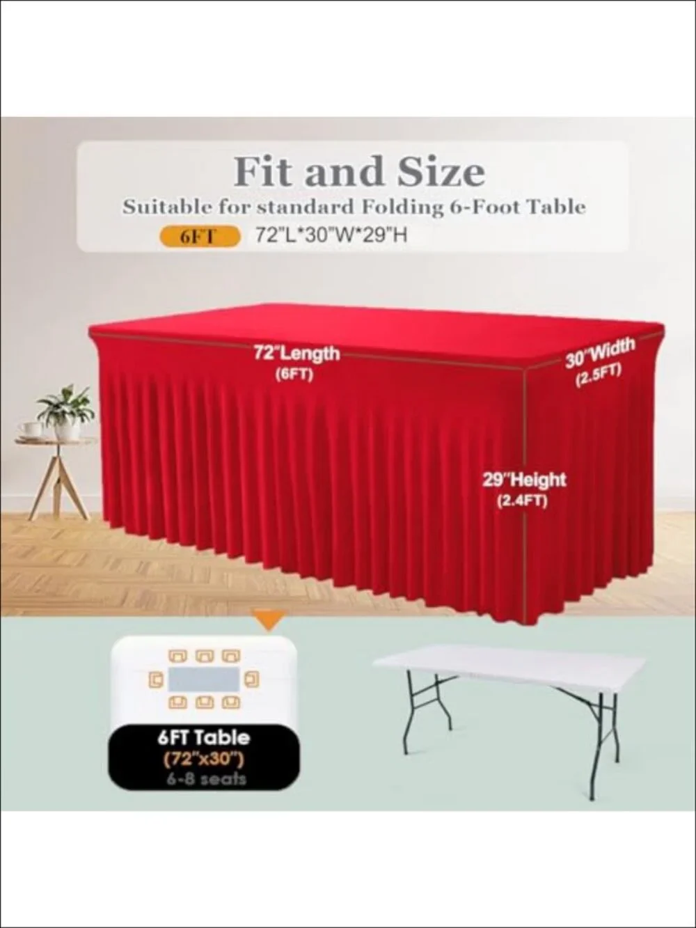 Spandex Tablecloth for 6FT Rectangle Table Fitted Table Skirt